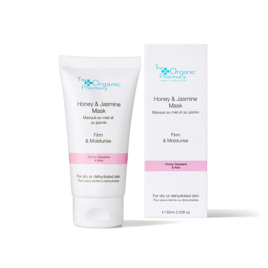 The Organic Pharmacy Honey & Jasmine Mask 60ml for firm and moisturized skin, enriched with natural ingredients.