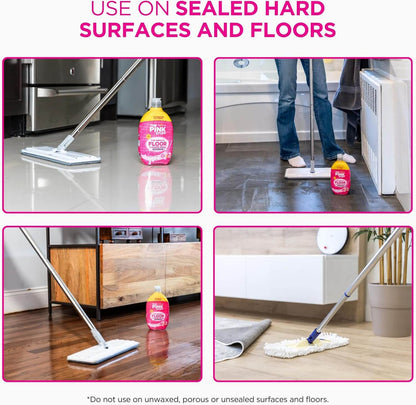 The Pink Stuff The Miracle Floor Cleaner 750ml showcased on sealed surfaces, demonstrating its cleaning power.