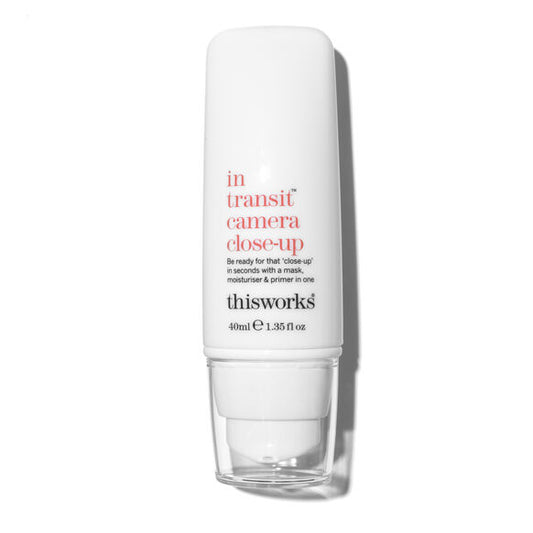 thisworks In Transit Camera Close Up moisturizer and primer 40ml bottle for flawless skin.