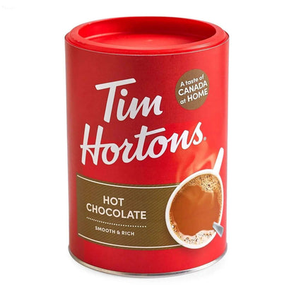 Tim Hortons Hot Chocolate Mix 500g can, smooth and rich flavor, perfect for hot chocolate lovers at home.