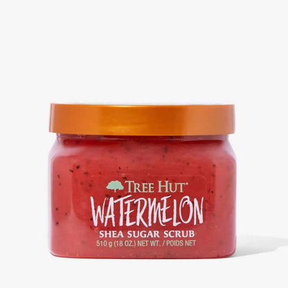 TREE HUT Watermelon Sugar Scrub 510g jar for smooth skin exfoliation and nourishment.