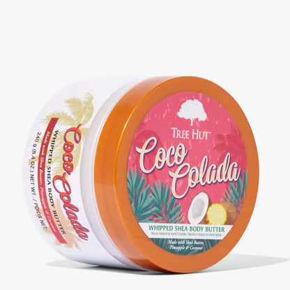 TREE HUT Coco Colada Whipped Body Butter 240g with coconut and pineapple scent, rich in shea butter for deep skin hydration.