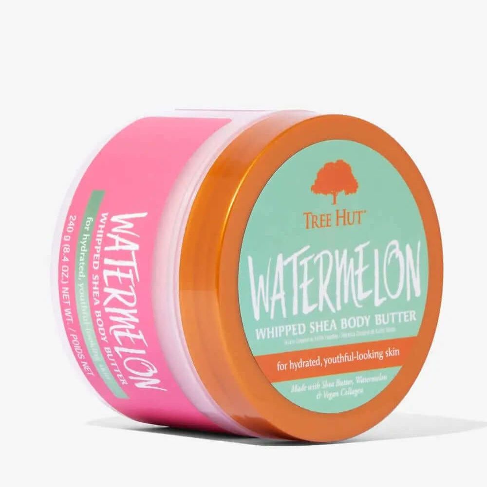 TREE HUT Whipped Body Butter Watermelon 240g, hydrating body butter for youthful skin, lightweight and nourishing.