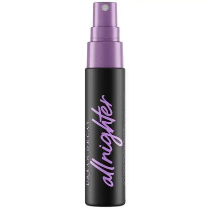 Urban Decay Makeup spray bottle with 'allnighter' text on a white background