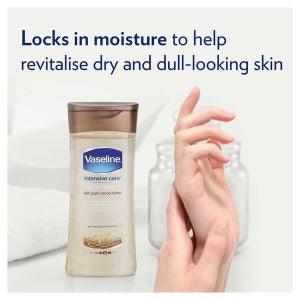 Vaseline Intensive Care Body Oil Cocoa Radiant 200ml revitalizing dry skin with moisturizing benefits.