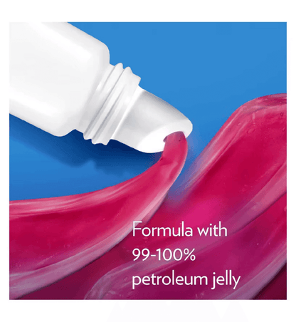 Vaseline Lip Therapy Rosy Tinted Lip Balm showcasing formula with 99-100% petroleum jelly for long-lasting moisturization.