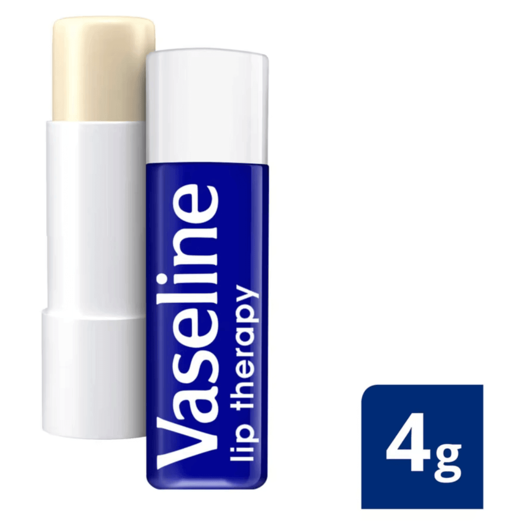 Vaseline Lip Therapy Stick Original 4g packaging, designed to hydrate and soothe dry lips effectively.