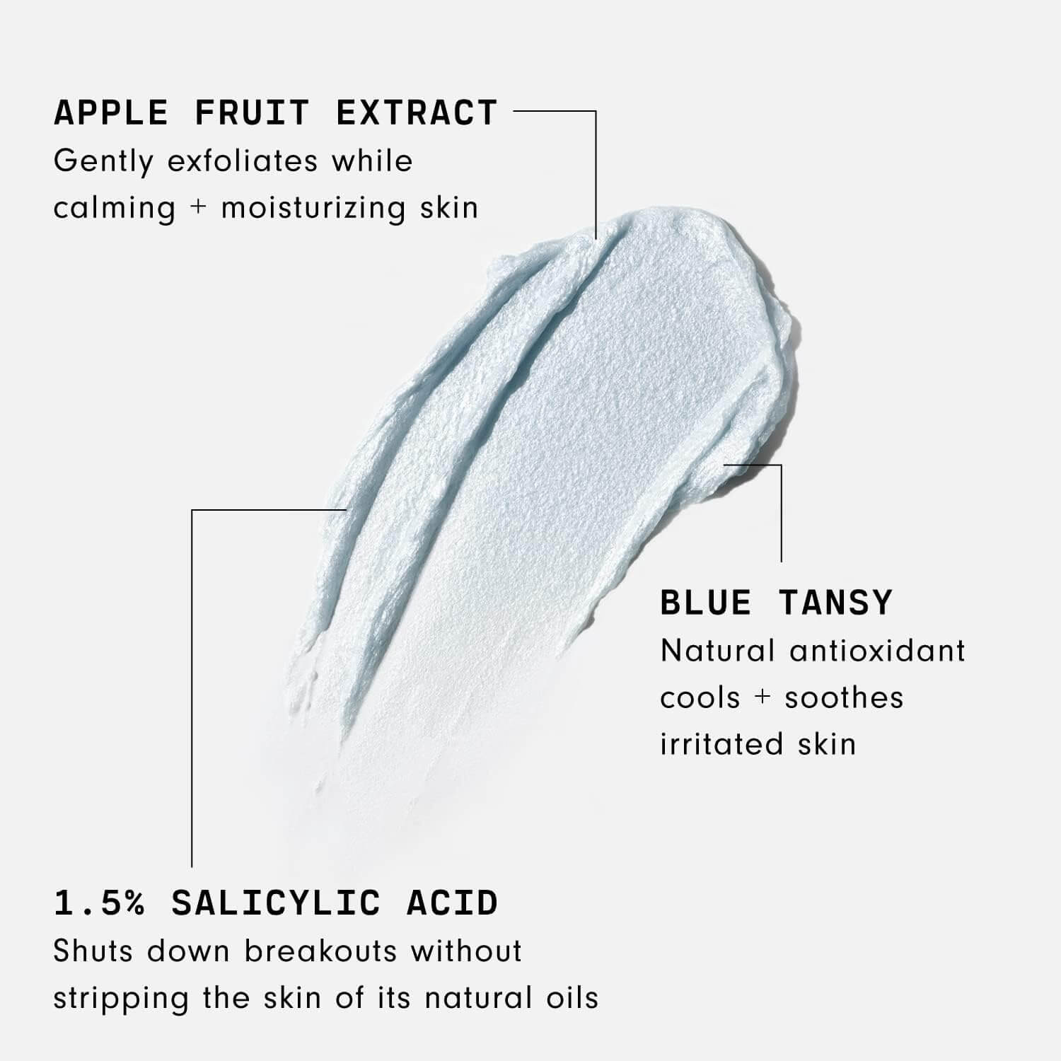 Smooth texture of VERSED Keep The Peace Blemish-Calming Cream Cleanser showing active ingredients for skin care.