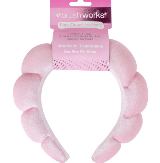 Brushworks Pink Cloud Headband in soft pink, bubble design for comfort during makeup and skincare routines.