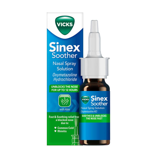 Vicks Sinex Soother Nasal Spray 15ml for blocked nose relief, contains Aloe Vera for soothing effect