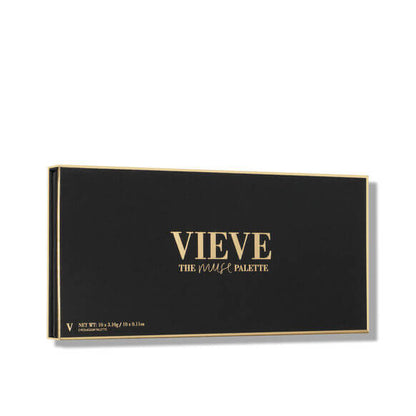 Black makeup palette with 'Vieve' branding on a white background