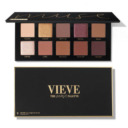 Makeup palette with 'Vieve' branding on a white background