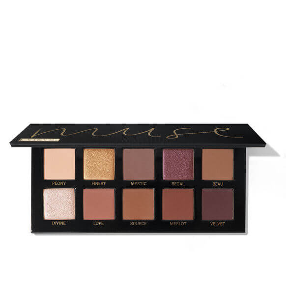 Vieve Makeup palette with various shades of eyeshadow on a white background