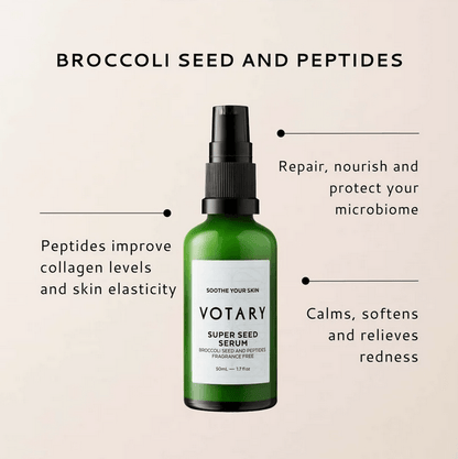 Votary Super Seed Serum - Broccoli Seed and Peptides, 50ml, calms and nourishes sensitive skin.