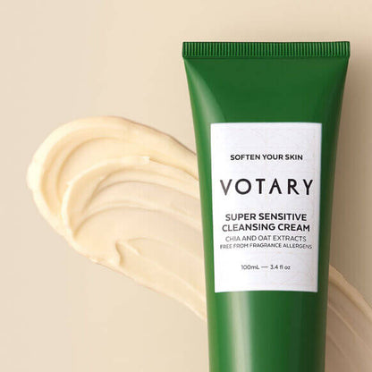 VOTARY Super Sensitive Cleansing Cream tube with creamy texture, designed for gentle care of sensitive skin, 100ml.