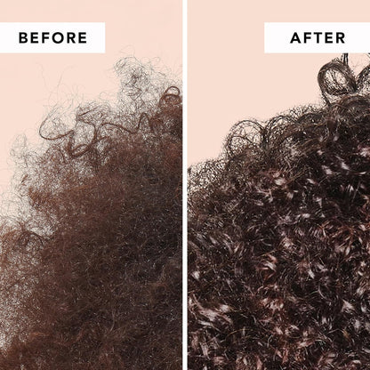 Before and after comparison of We Are Paradoxx hair texture on a pink background