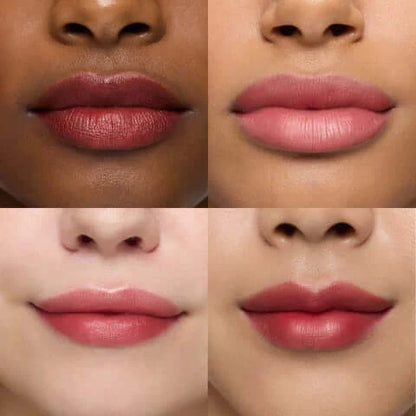 Four lips showcasing different shades of Wonderskin Wonder Blading Lip Stain Masque for vibrant, long-lasting color.