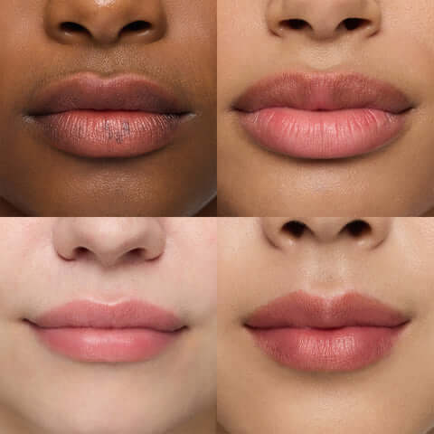 Close-up of diverse lips showcasing different shades of Wonderskin Wonder Blading Lip Stain Masque.