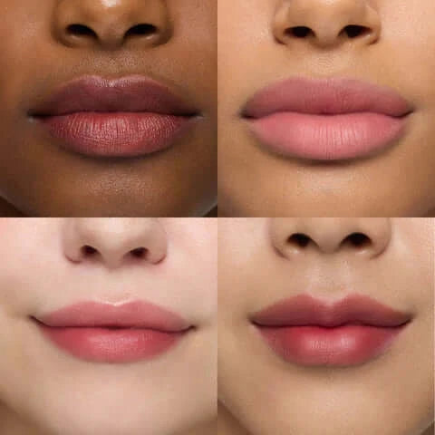 Variety of lip colors shown on diverse lips, showcasing the vibrancy and versatility of Wonderskin Wonder Blading Lip Stain Masque.