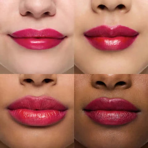 Collage of four lips showcasing different shades of Wonderskin Wonder Blading Lip Stain Masque for vibrant colors.