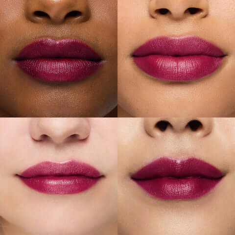 Close-up of diverse lips showcasing the Wonderskin Wonder Blading Lip Stain Masque in various shades of bold colors.