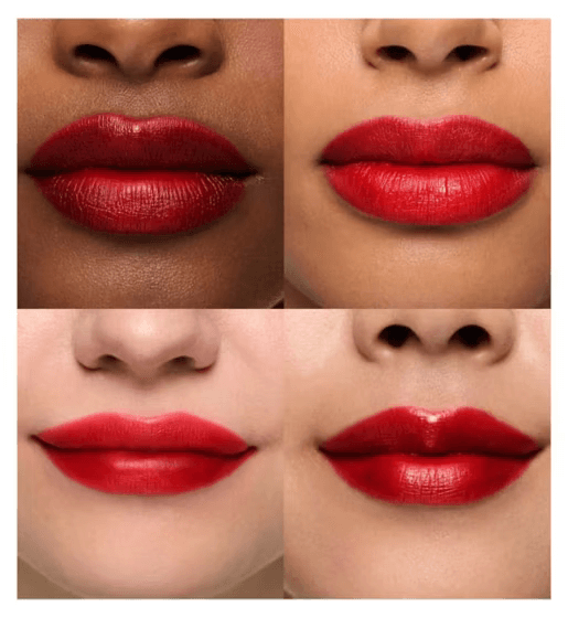 Diverse lips showcasing Wonderskin Wonder Blading Lip Stain Masque in vibrant red shades for long-lasting beauty.