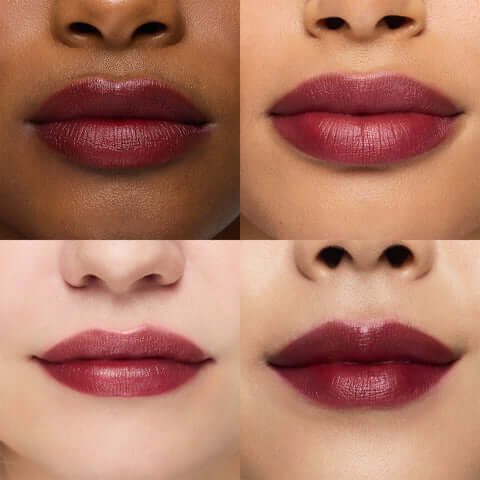 Wonderskin Wonder Blading Lip Stain Masque swatches on different lip colors showcasing long-lasting vibrancy.