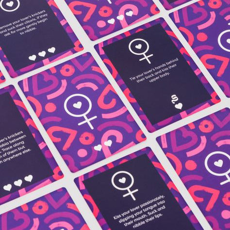 Grid of cards with gender symbols and text on a purple background