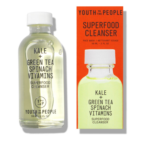 Superfood cleanser bottle and packaging with 'Youth to the People' branding on a white background.