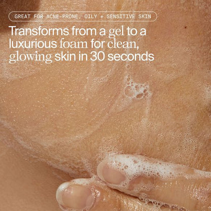 Youth To The People Foaming skincare product with text on a brown background