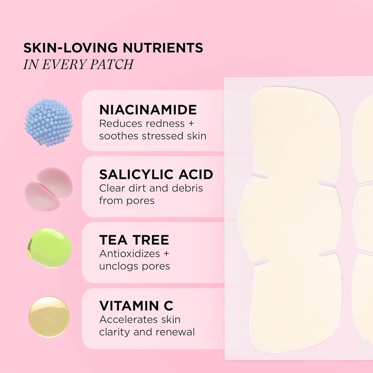 ZITSTICKA Skincare patch with ingredients on a pink background