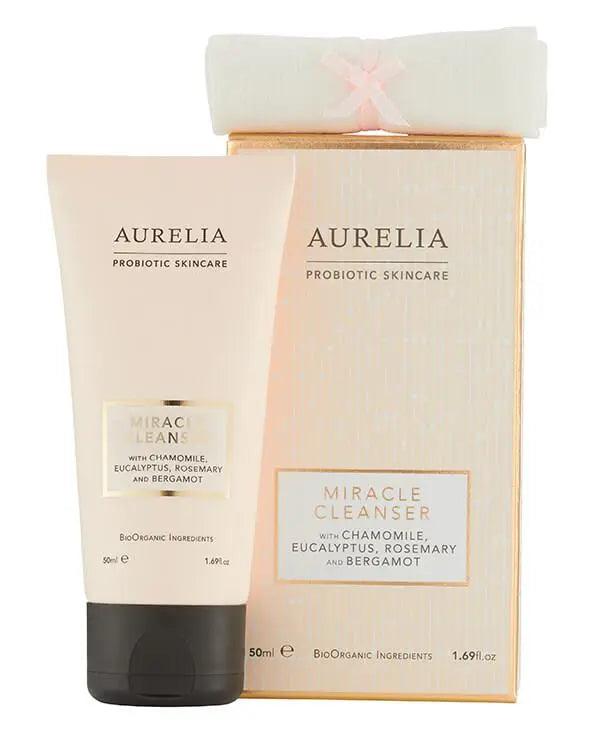Aurelia London Miracle Cleanser 50ml tube and box with chamomile, eucalyptus, and rosemary for radiant skin.