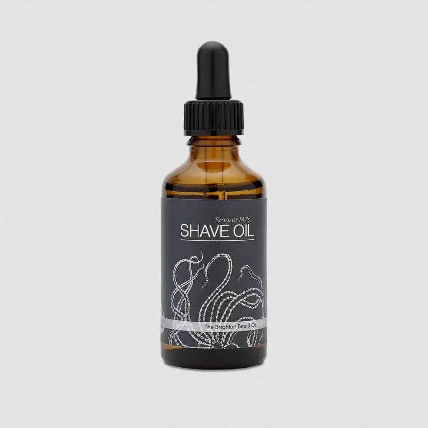 Brighton Beard Co Smoker Mills Shave Oil 30ml bottle with dropper for smooth shaving experience.