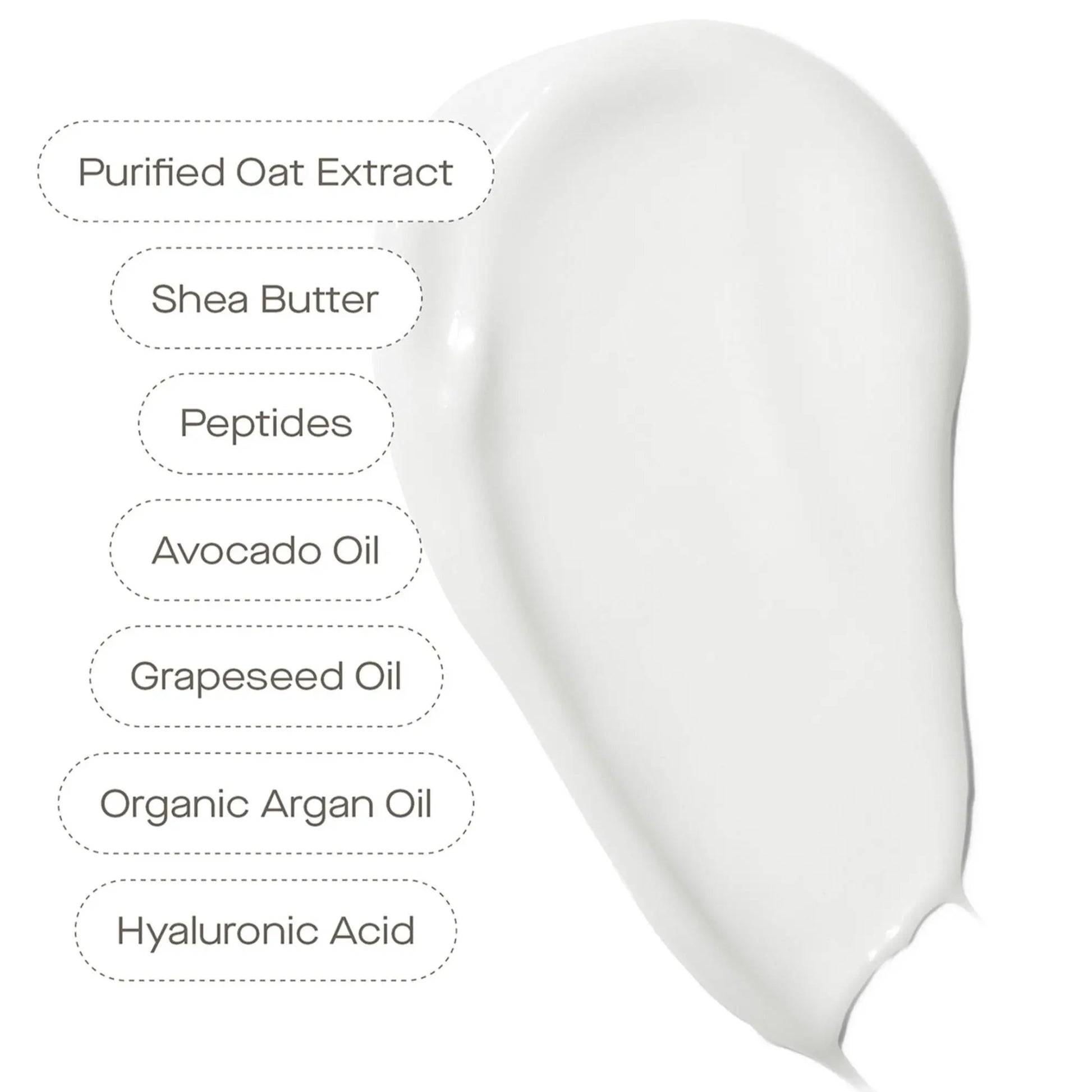 Ingredients for U Beauty Super Smart Hydrator, including hyaluronic acid, shea butter, and purified oat extract.