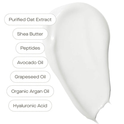 Ingredients for U Beauty Super Smart Hydrator, including hyaluronic acid, shea butter, and purified oat extract.