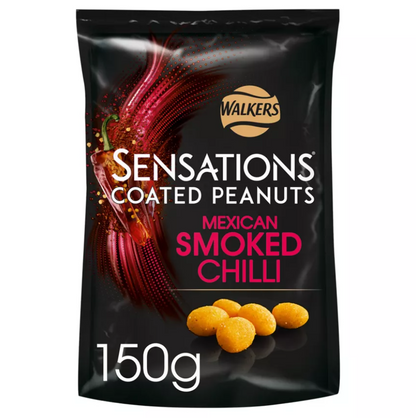 Sensations Mexican Smoked Chilli Coated Peanuts 150g packaging showing crunchy, flavourful coated peanuts.