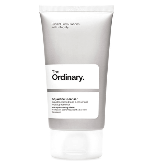 The Ordinary Squalane Cleanser 50ml tube, non-comedogenic makeup remover with moisturizing properties.