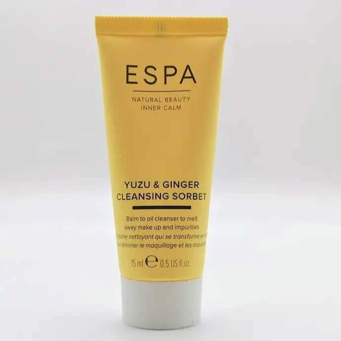 ESPA Yuzu and Ginger Cleansing Sorbet 15ml tube, a balm-to-oil cleanser for radiant skin.