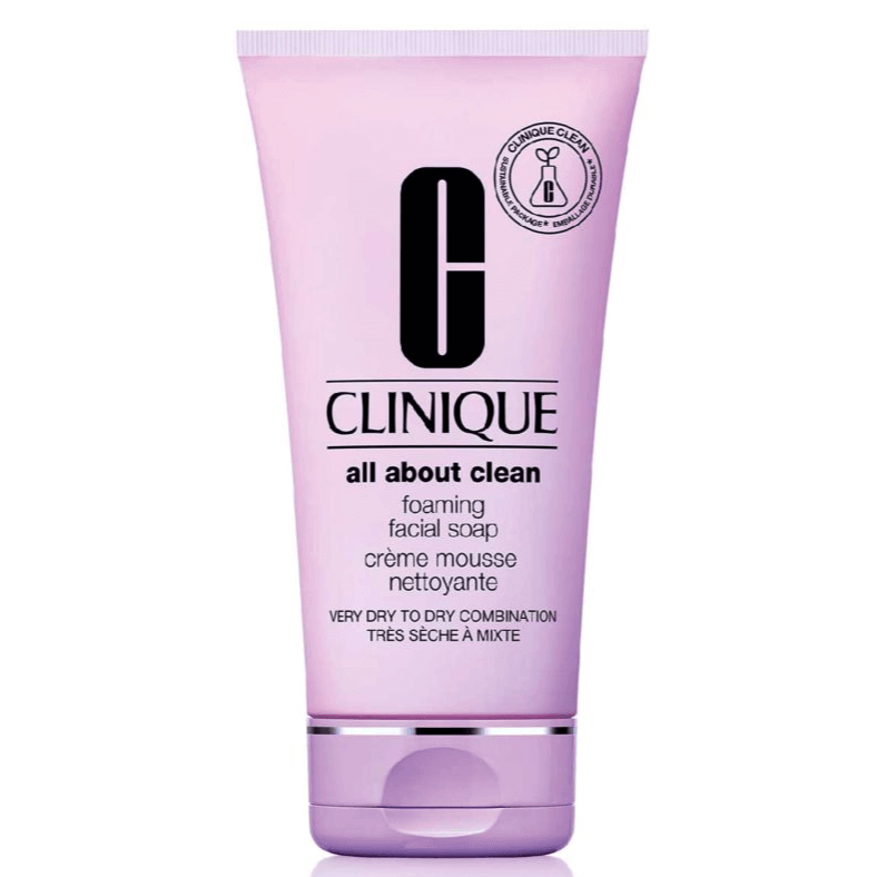 CLINIQUE All About Clean™ Foaming Facial Soap 150ml, gentle cleanser for dry combination skin, removes dirt and makeup.