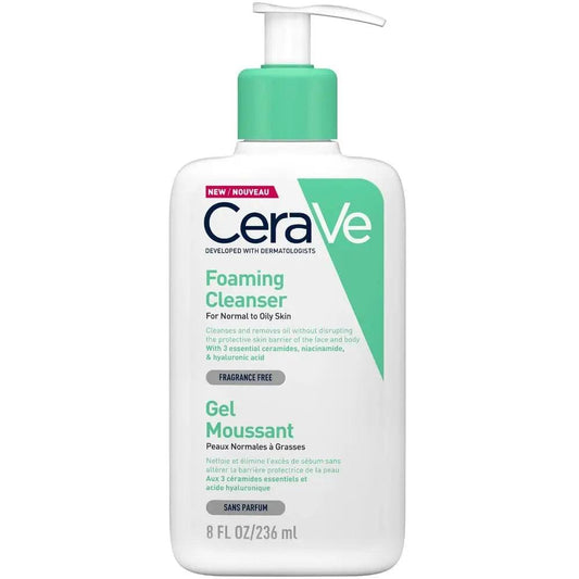 CeraVe Foaming Cleanser for normal to oily skin 236ml, fragrance-free gel formula, developed with dermatologists.