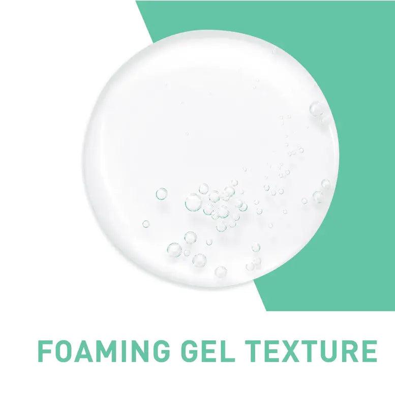 CeraVe Foaming Cleanser gel texture with bubbles demonstrating gentle cleansing properties.