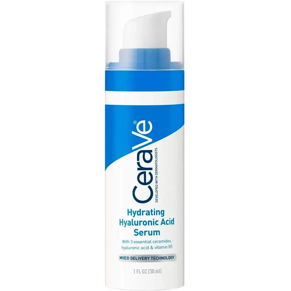 CeraVe Hydrating Hyaluronic Acid Serum 30ml featuring essential ceramides for hydration and skin barrier protection.