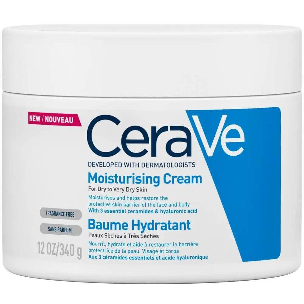 CeraVe Moisturising Cream 340g for dry to very dry skin, restores skin barrier with ceramides and hyaluronic acid.