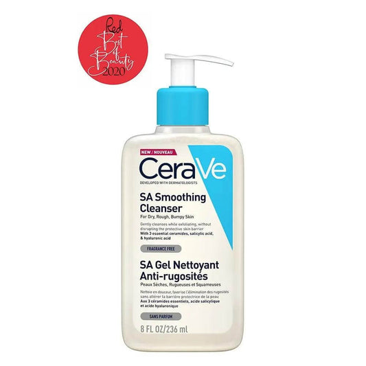 CeraVe SA Smoothing Cleanser Pump 236ml gently exfoliates dry skin while keeping the skin’s barrier intact, fragrance-free formula.