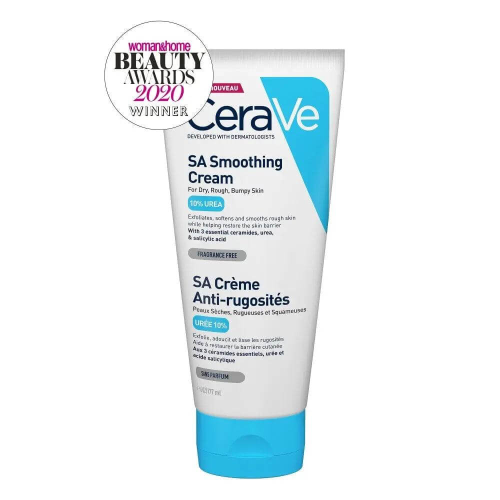 CeraVe Smoothing Cream 177ml tube with award badge for Best Beauty Product 2020, gentle exfoliation for dry skin