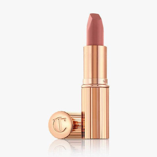 Charlotte Tilbury Matte Revolution Lipstick in Pillow Talk, 3.5g, featuring a hydrating matte finish in a chic gold bullet.