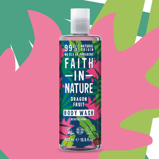 Faith in Nature Dragon Fruit Body Wash 400ml, 99% natural origin, revitalizing fruity aroma, cruelty-free ingredients.
