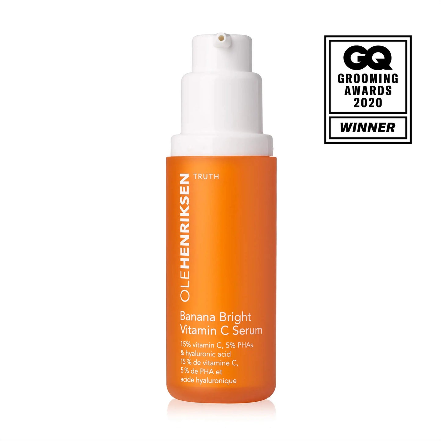 OLE HENRIKSEN Banana Bright Vitamin C Serum 15ml in orange bottle, award-winning skincare for brightening and hydration.