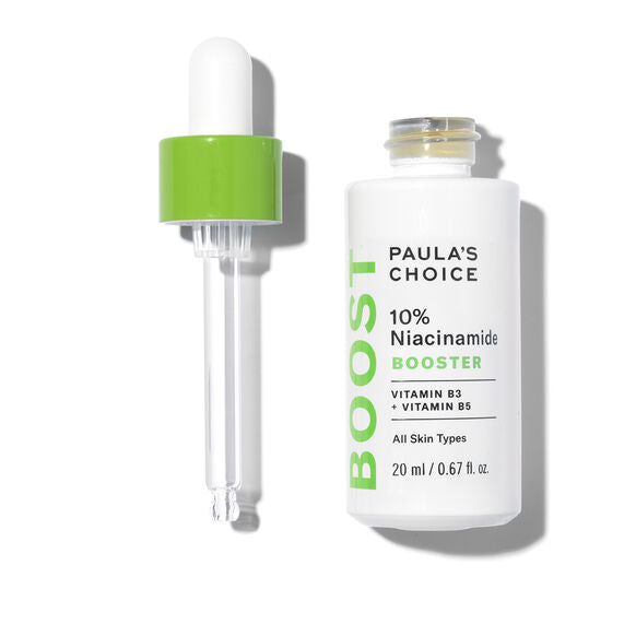 Paula's Choice 10% Niacinamide Booster 20ML serum bottle with dropper for skincare benefits.