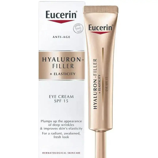 Eucerin Hyaluron-Filler + Elasticity Eye Cream SPF 15 15ml for improving skin elasticity and reducing deep wrinkles.